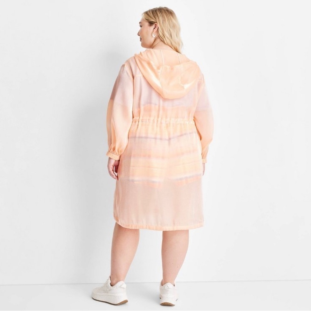 Future Collective - Peach Cinched Waist Hooded Parka Organza Jacket - Picture 3 of 14